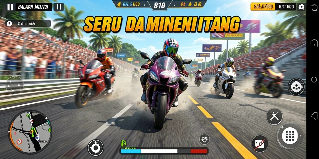 Gameplay menegangkan dalam balapan motor yang seru.