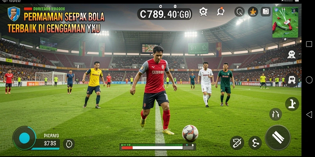 Screenshot C789 menampilkan aksi seru di lapangan sepak bola.