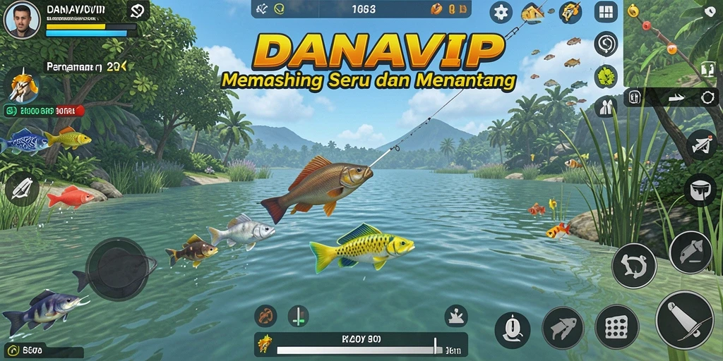 Screenshot utama menunjukkan gameplay memancing yang mendebarkan.