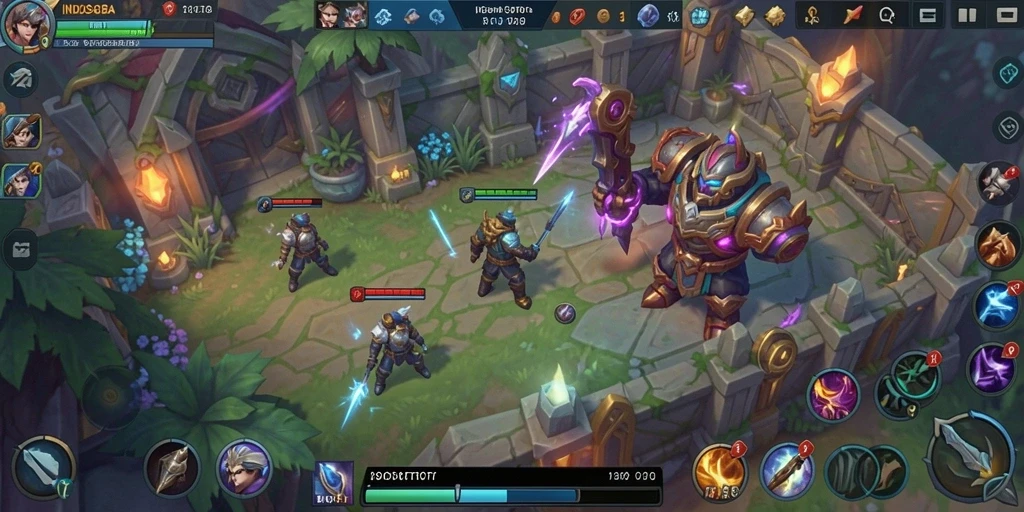 Screenshot menunjukkan pertarungan seru dalam game MOBA.