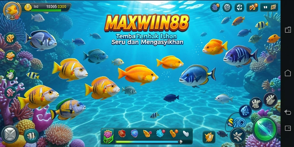 Gameplay seru MAXWIN88 dengan berbagai ikan menunggu untuk ditembak.