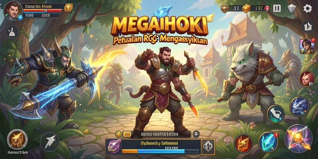 Tangkapan layar gameplay MEGAHOKI menampilkan karakter dalam aksi penuh petualangan RPG.