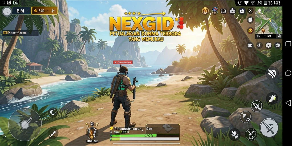 Screenshot gameplay NEXGID menampilkan dunia terbuka yang luas dan beragam.