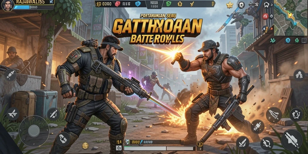 Gameplay seru RAJAWALI55 dalam pertarungan Battle Royale.
