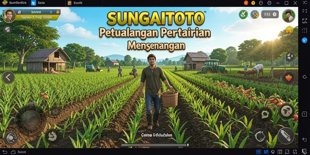 Tampilan gameplay SUNGAITOTO dengan lahan pertanian yang subur.