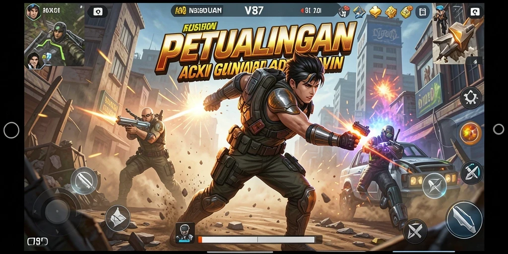 Screenshot menunjukkan aksi intens dalam game V87 yang mendebarkan.