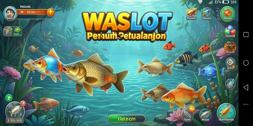 Gameplay WASLOT yang menampilkan petualangan memancing yang seru.